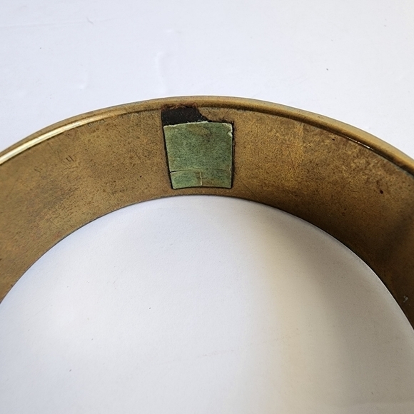 Vintage Mother Of Pearl Bangle Bracelet Brass African Chunky Boho Bohemian 60s - Picture 4 of 5